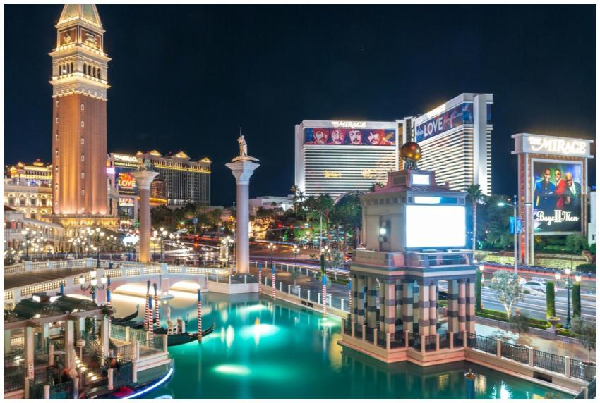 A stunning night view of Las Vegas Strip featuring