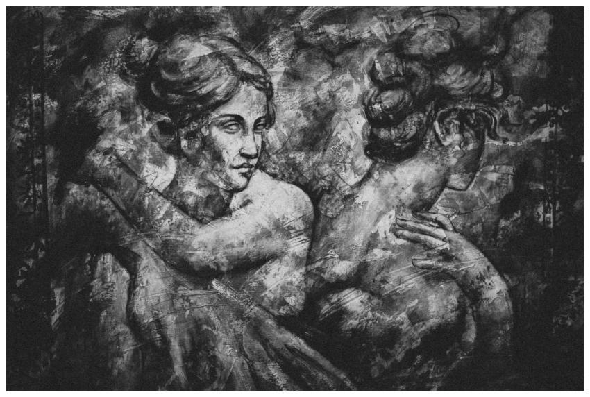 Black and white abstract art depicting classical f