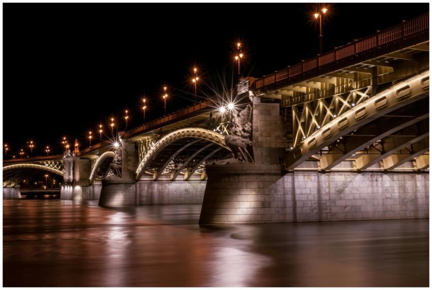Stunning nighttime view of Budapest's Margaret Bri