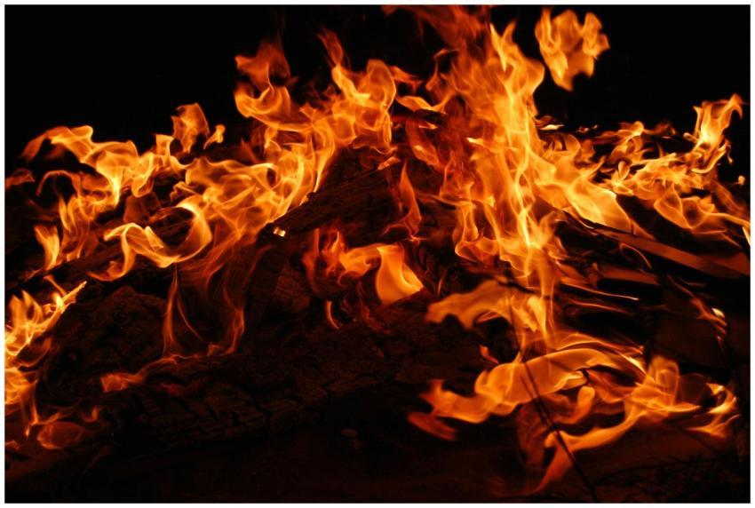 Close-up of a blazing bonfire with intense flames