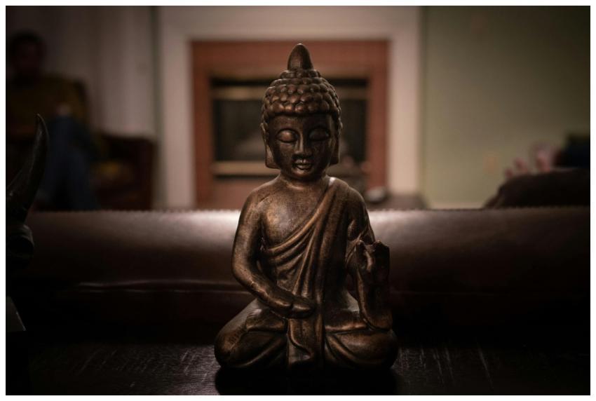 Close-up of a Buddha statue emphasizing tranquilit