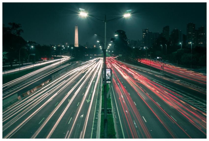 A bustling night shot of São Paulo's expressway wi