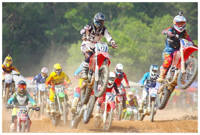 Exciting motocross race showcasing bikers in mid-a