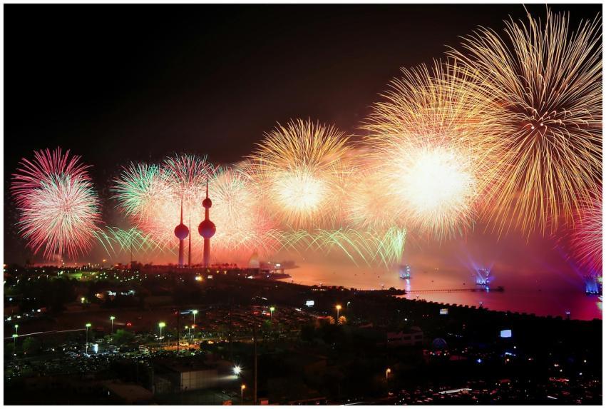 Colorful fireworks illuminate Kuwait Towers, celeb