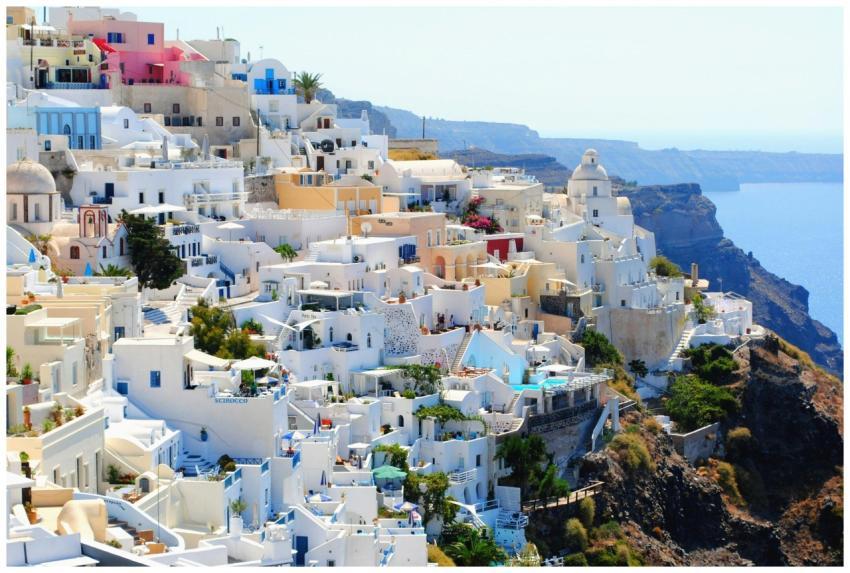Breathtaking view of Santorini's iconic white and