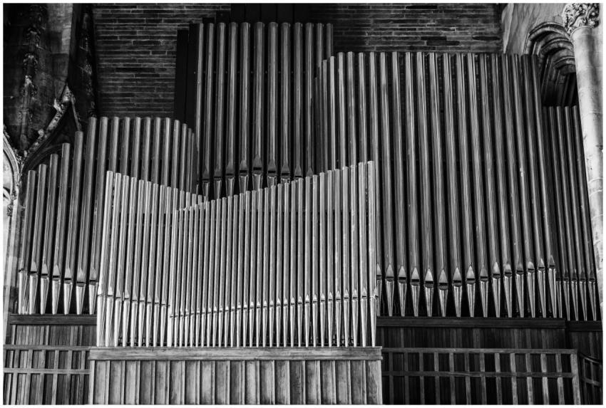 Beautiful monochrome image of a church's pipe orga