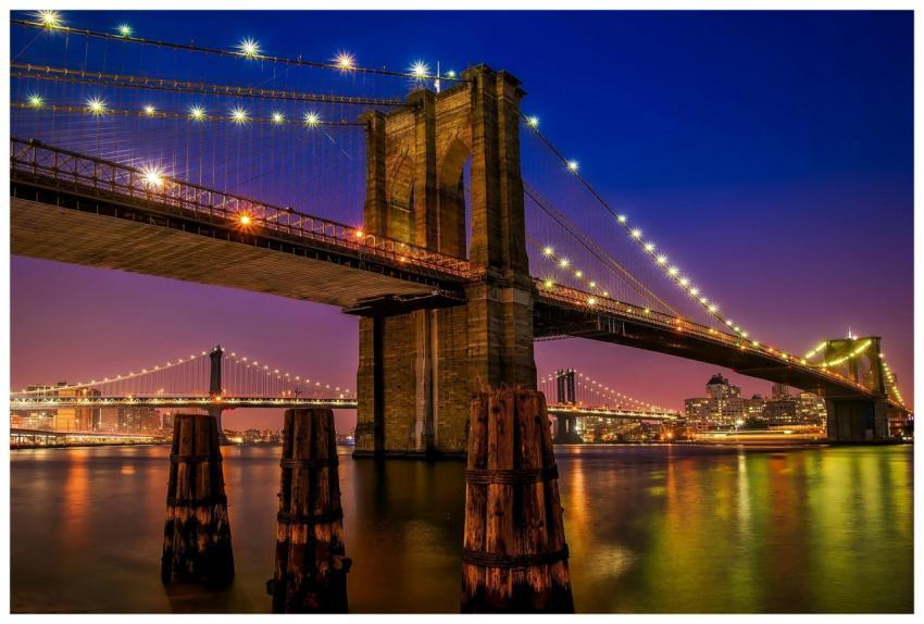 Stunning evening view of the illuminated Brooklyn