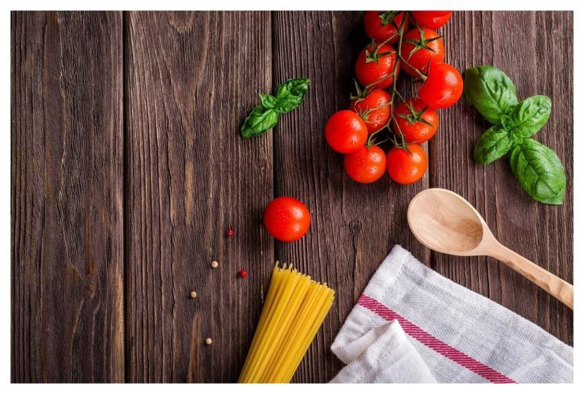 Spaghetti Tomatoes Basil Wooden Spoon