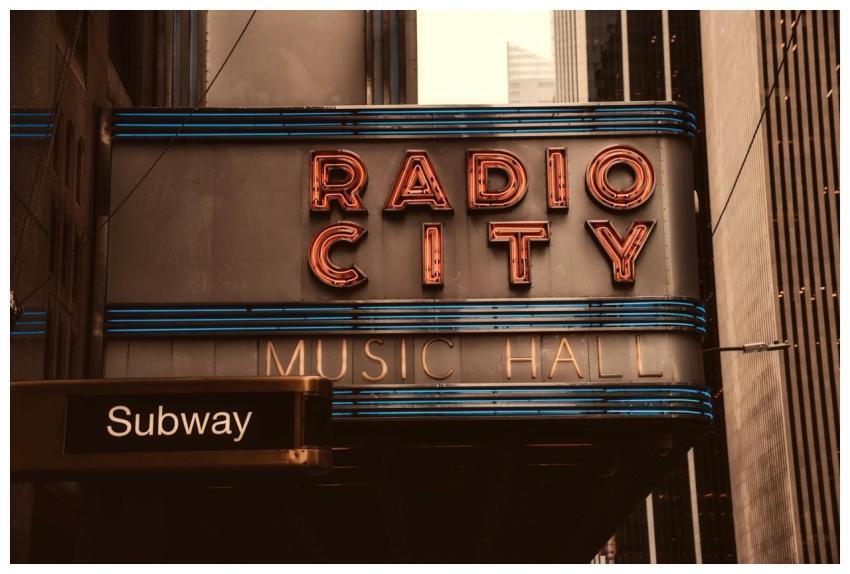 Vintage neon sign of Radio City Music Hall in an u