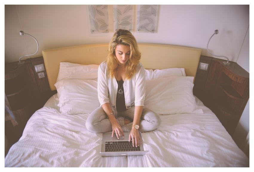 Woman Working Bed Laptop
