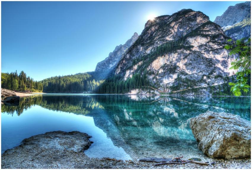 Serene mountain lake with crystal-clear reflection