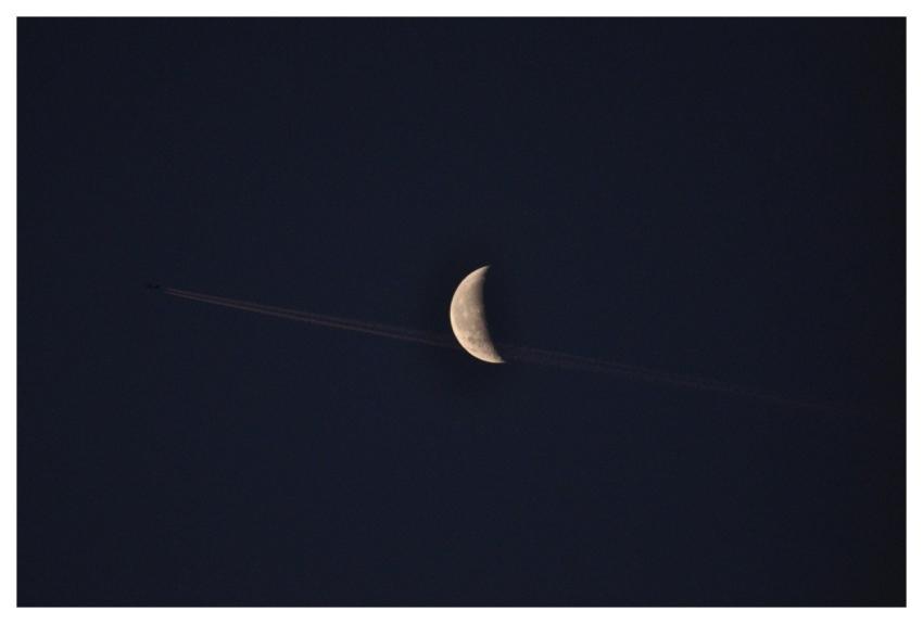 Moon Nature Night Sky Airplane