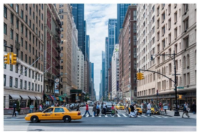 Pedestrians Crossing Traffic Intersection