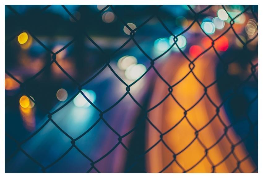 Fence Chain Link Bokeh Lights Traffic