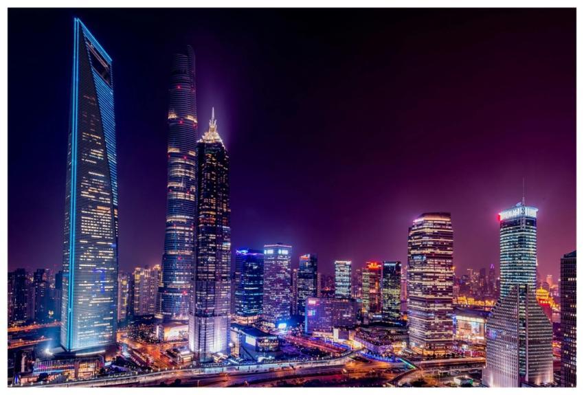 Majestic view of Shanghai's illuminated skyline fe