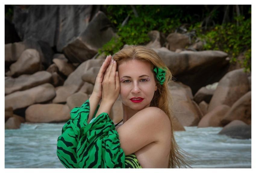 Woman Beach Ocean Rocks