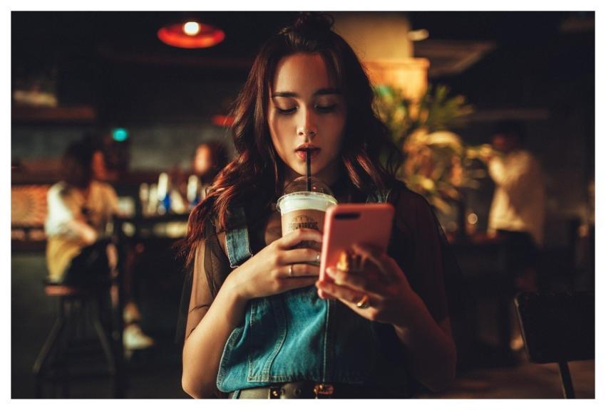 Woman Coffee Phone Portrait
