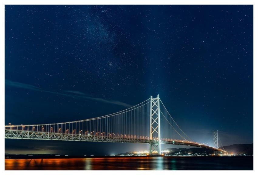 Bridge Night View The Akashi-Kaikyo Bridge Starry