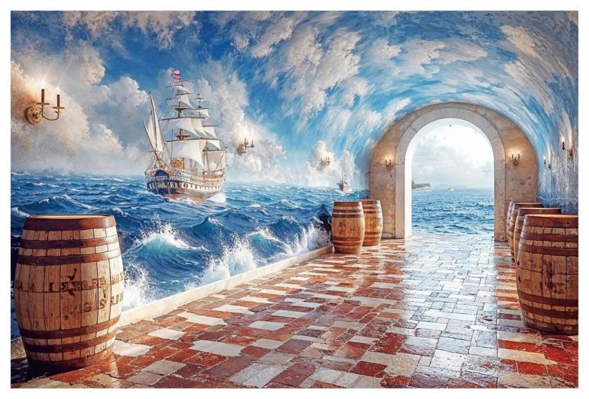 Ship Sailing Barrel Tunnel