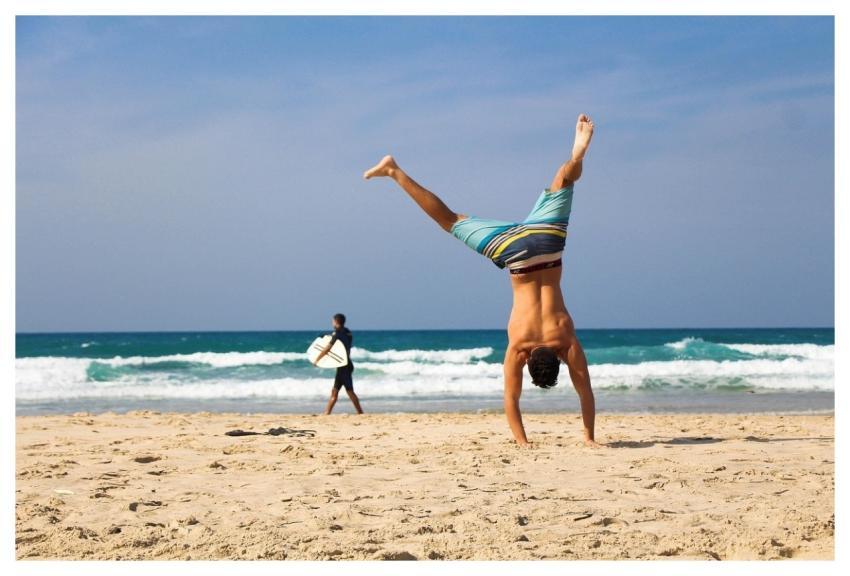 Handstand Man Beach Sea