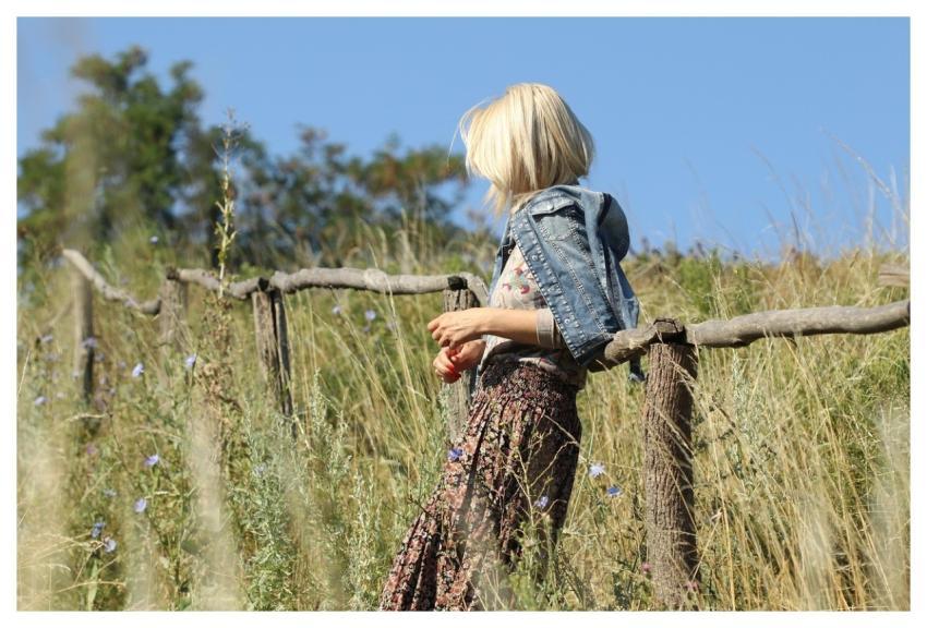 Young Woman Meadow Grass Nature