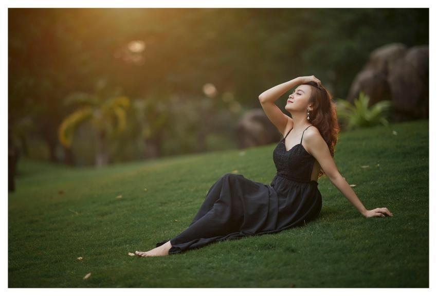 Woman Grass Sunset Portrait