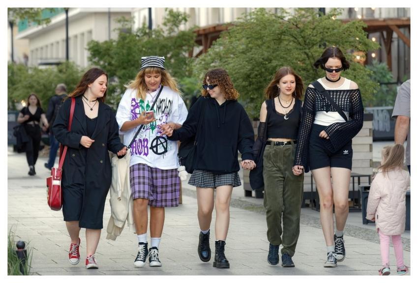 People Girls Walking Street
