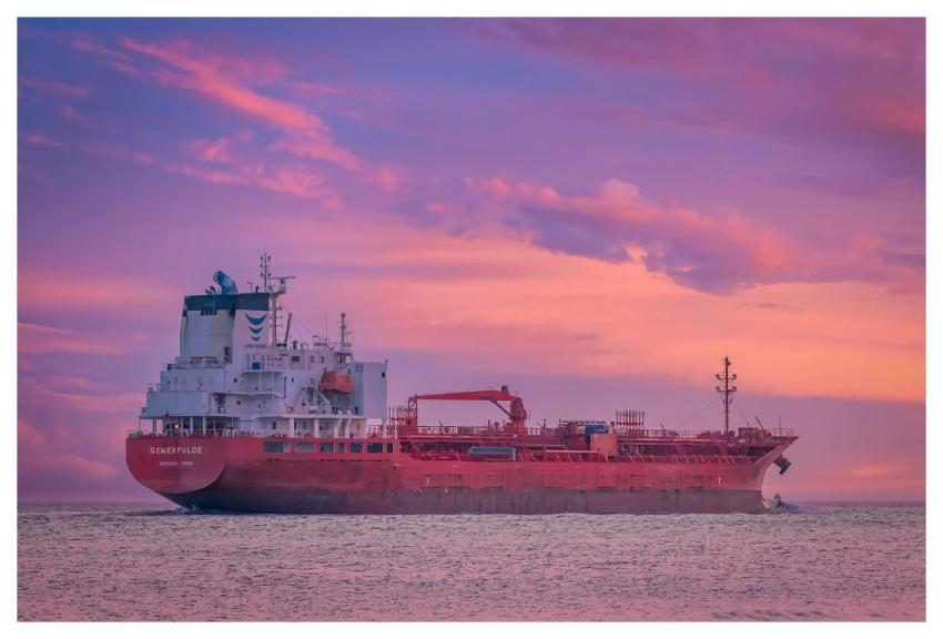 Cargo Ship Sunset Sea Nature