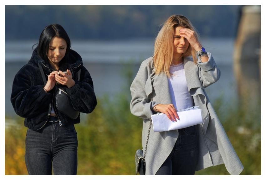 Girls Walking Outdoors People