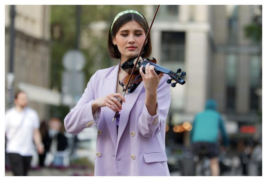 Woman Young Girl Busker
