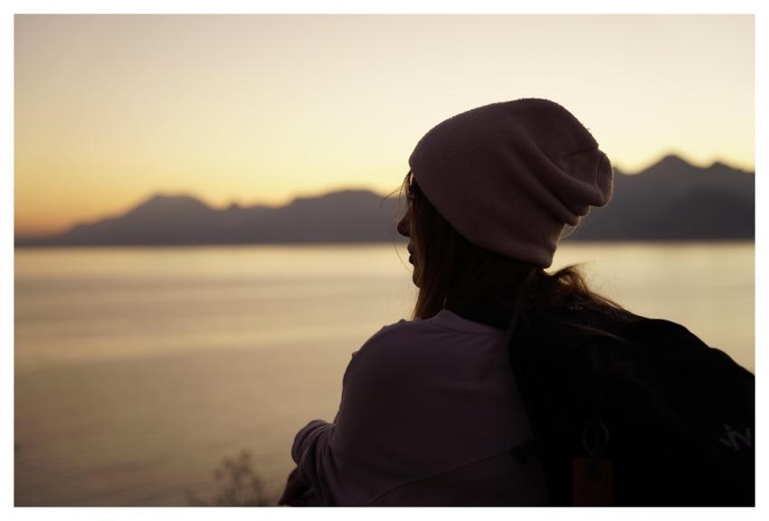 Woman Outdoors Sunset Beanie