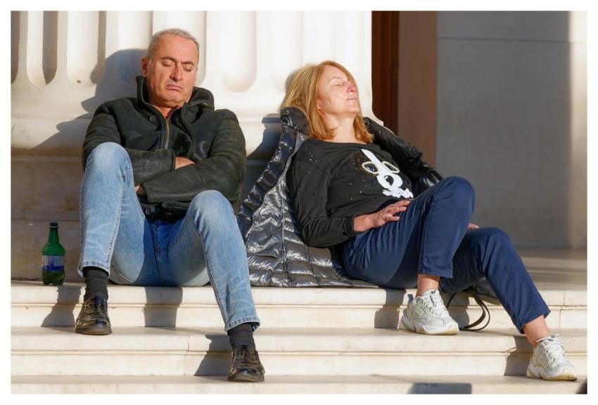 People Sleeping Stairs Building