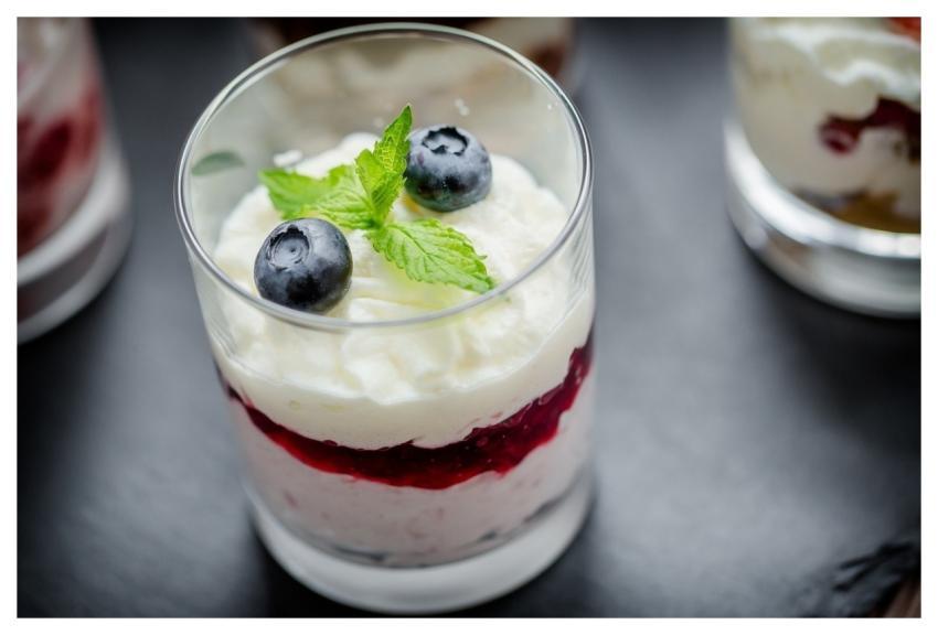 Glass Dessert Blueberries Whipped Cream