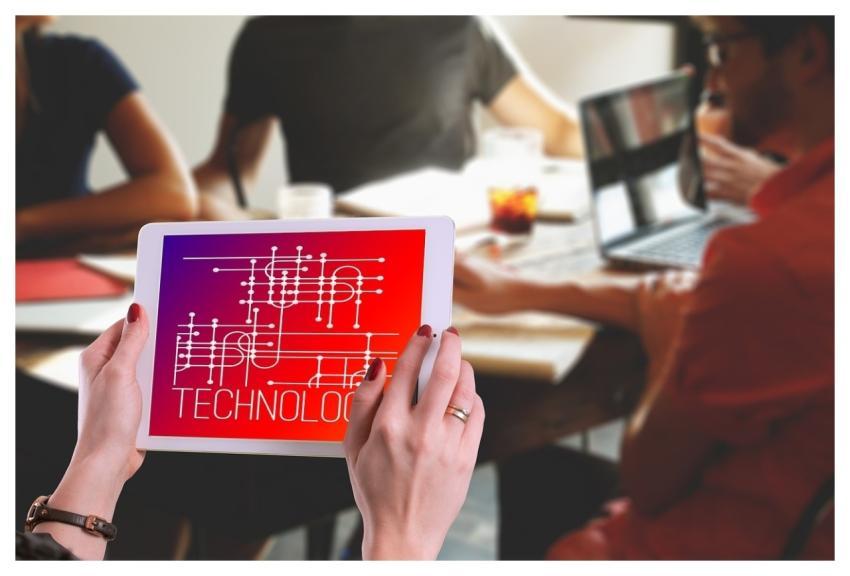 Technology Woman Tablet Team