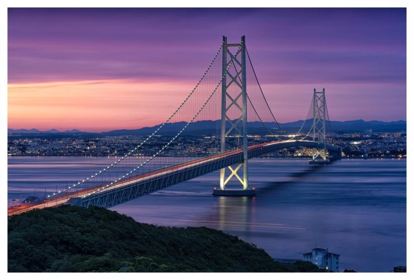 Landscape Evening The Akashi-Kaikyo Bridge Suspens