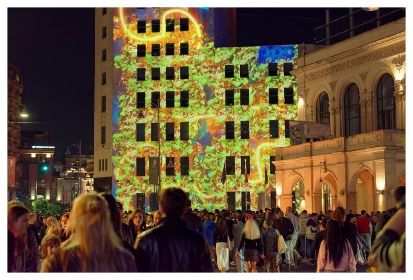 Light Show City Crowd Building