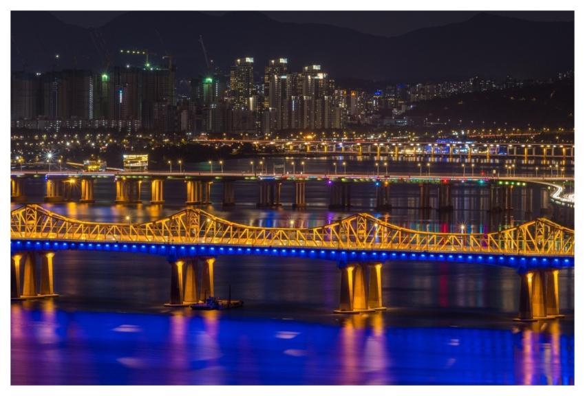 Night View Bridge River Building