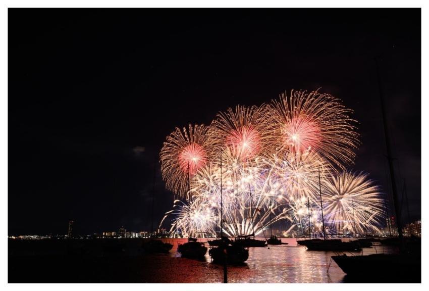 Fireworks Night Sky Reflection Water