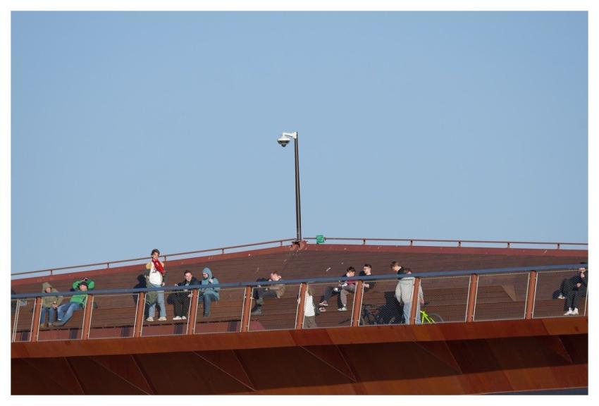 Bridge Metallic People Sitting