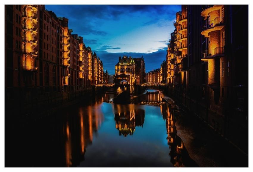 Buildings Waterways Illuminated Water Reflection
