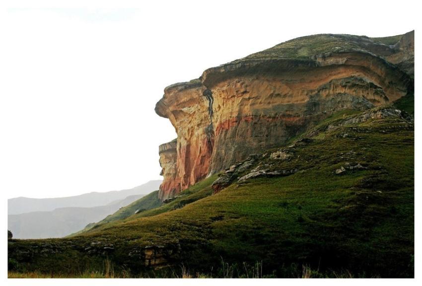 Sandstone Cliff Green Slopes Grey Sky South Africa