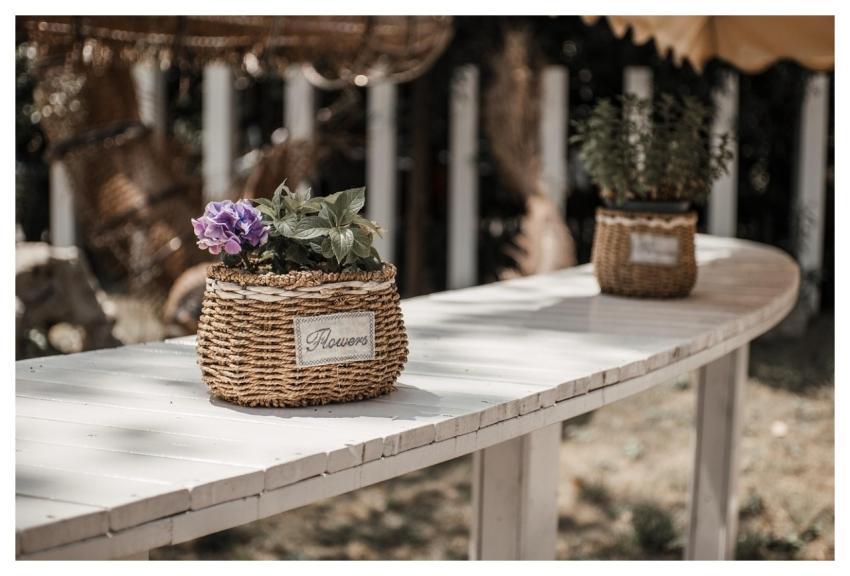Embroidered Road Flower Basket Nature Spring