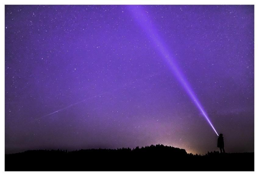 Night Photograph Flashlight Ray Starry Sky