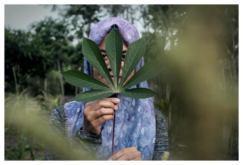 Woman Leaf Veil Nature