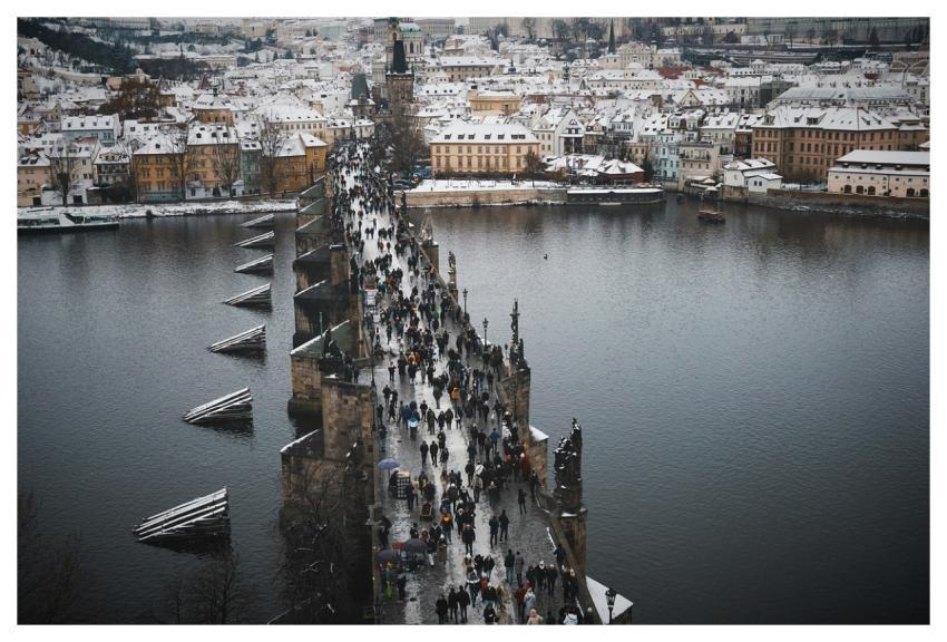 Prague Bridge Crowd City