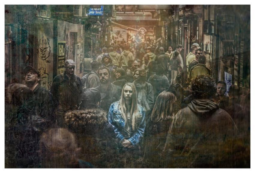 Woman Alone Crowd Sad