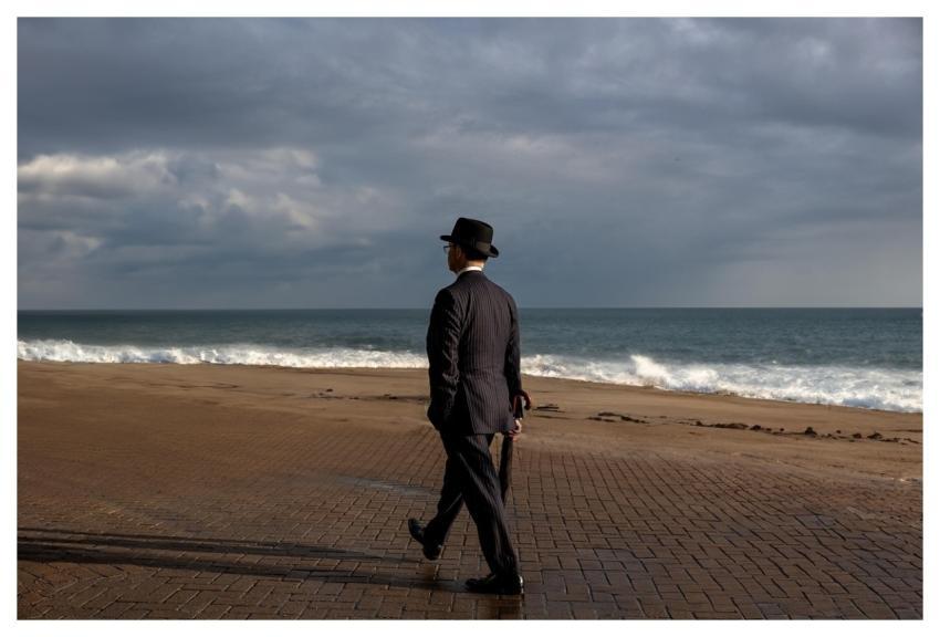 Man Walking Beach Business Man
