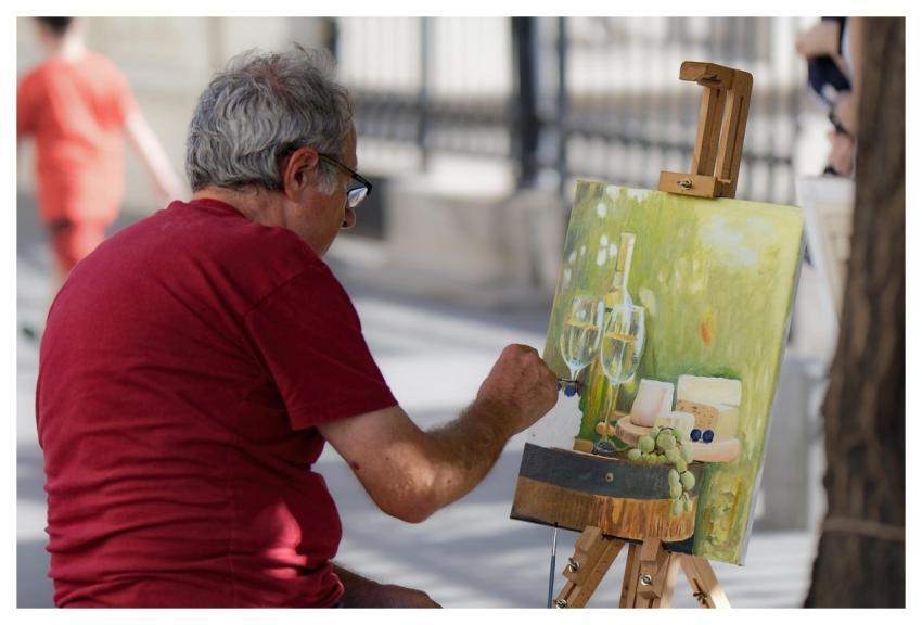 Old Man Painter Painting Canvas