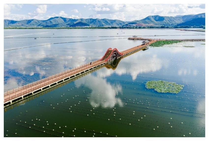 Aerial Lake Bridge Boat