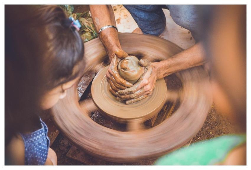 Hands Pottery Pot Brown